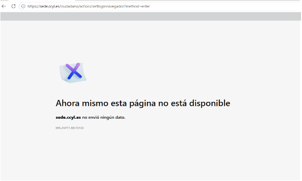 Ejemplo de error al acceder con certificado digital